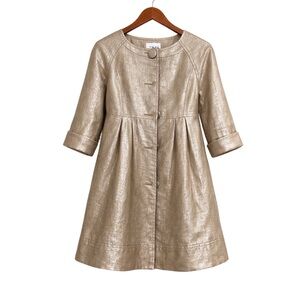 ✨ Gold Shimmer Pleated A-Line Coat Dress Jacket Size L